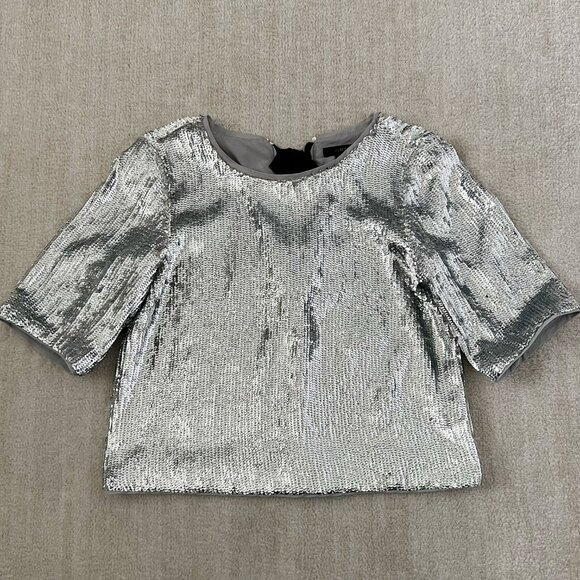 J. Crew Sequin Party Blouse Top With Black Bow in Back 4 - Picture 1 of 10